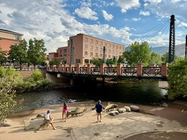 The pedestrian bridge over Clear Creek in downtown Golden